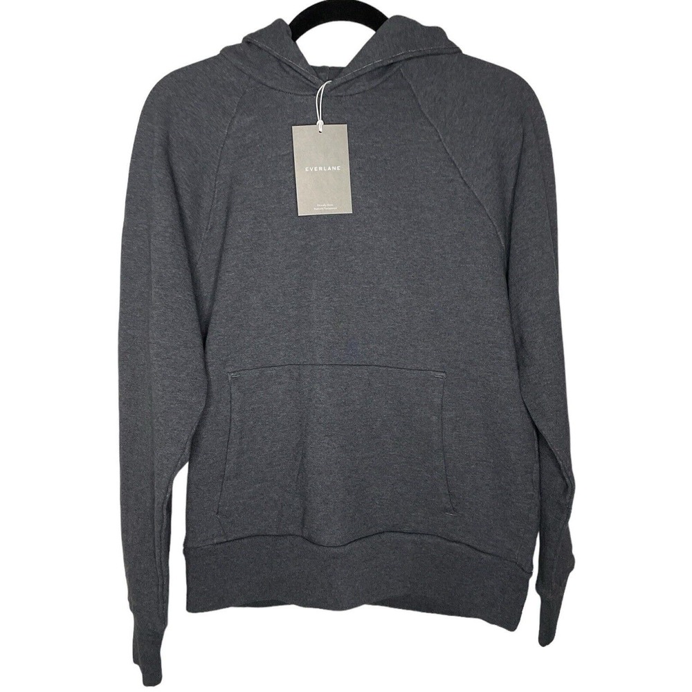 Everlane Track Hoodie Dark Gray Grey 100% Organic Cotton NWT Pocket Sweatshirt S - Picture 2 of 7